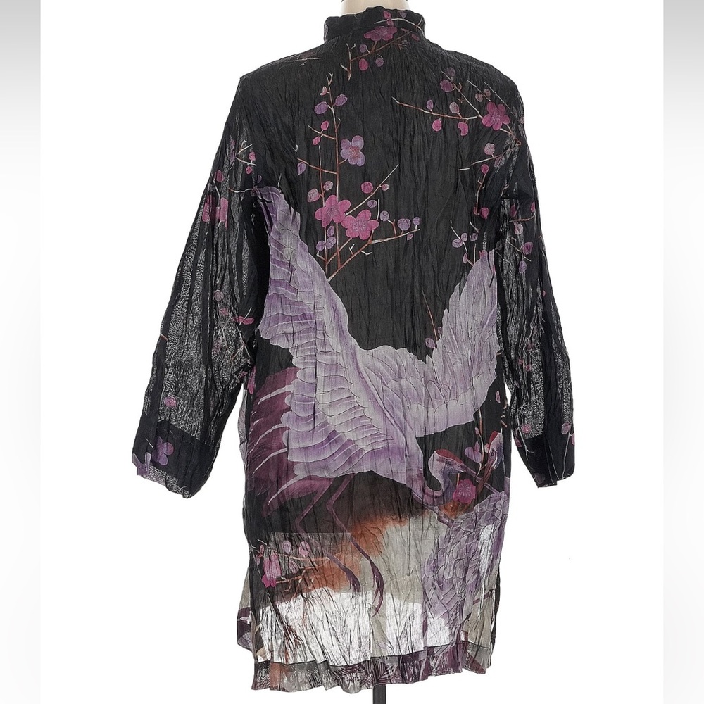 Citron Santa Monica vintage linen Floral‎ purple cranes cardigan jacket XXL 0X